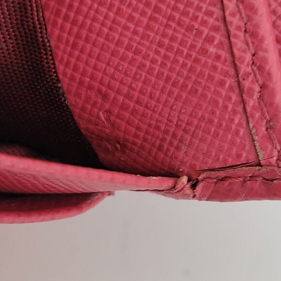 PRADA Authentic Leather Logo Wallet Pink Saffiano Trifold Compact Card Bill - Picture 10 of 16